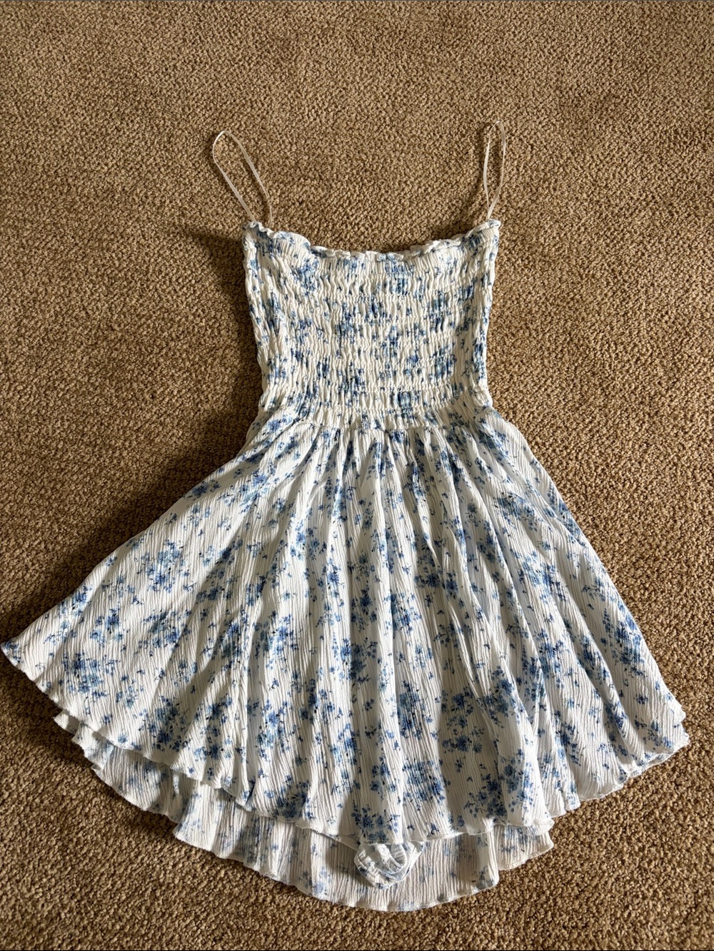 Garage White and Blue Floral Strapless Sundress